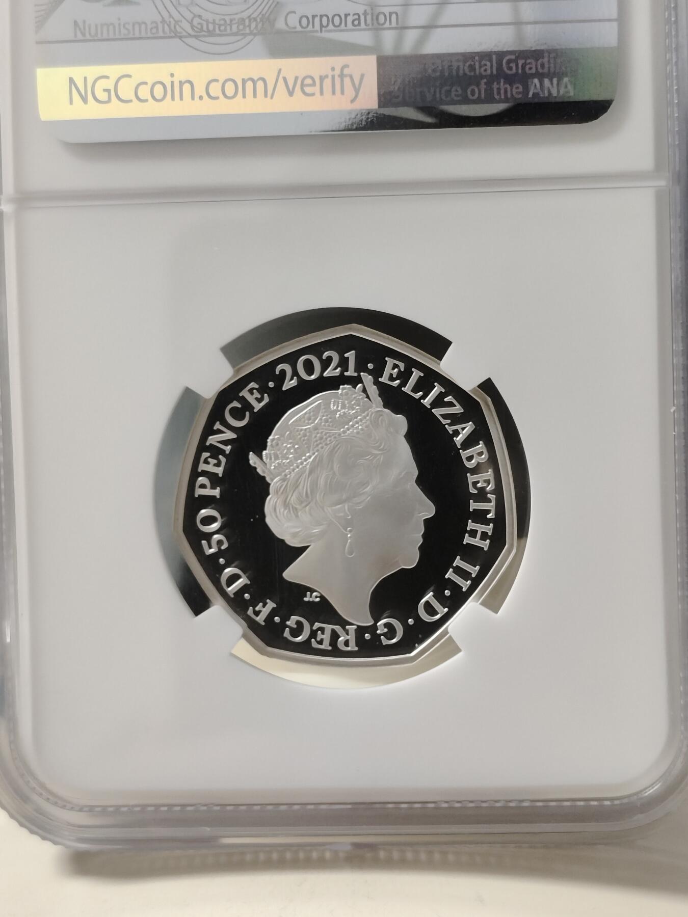 第168期拍卖【长期征集拍品】 英国2021年恐龙系列鱼龙精制彩色纪念银币NGC-PF70首原盒证书，925银，8克，发行7000枚