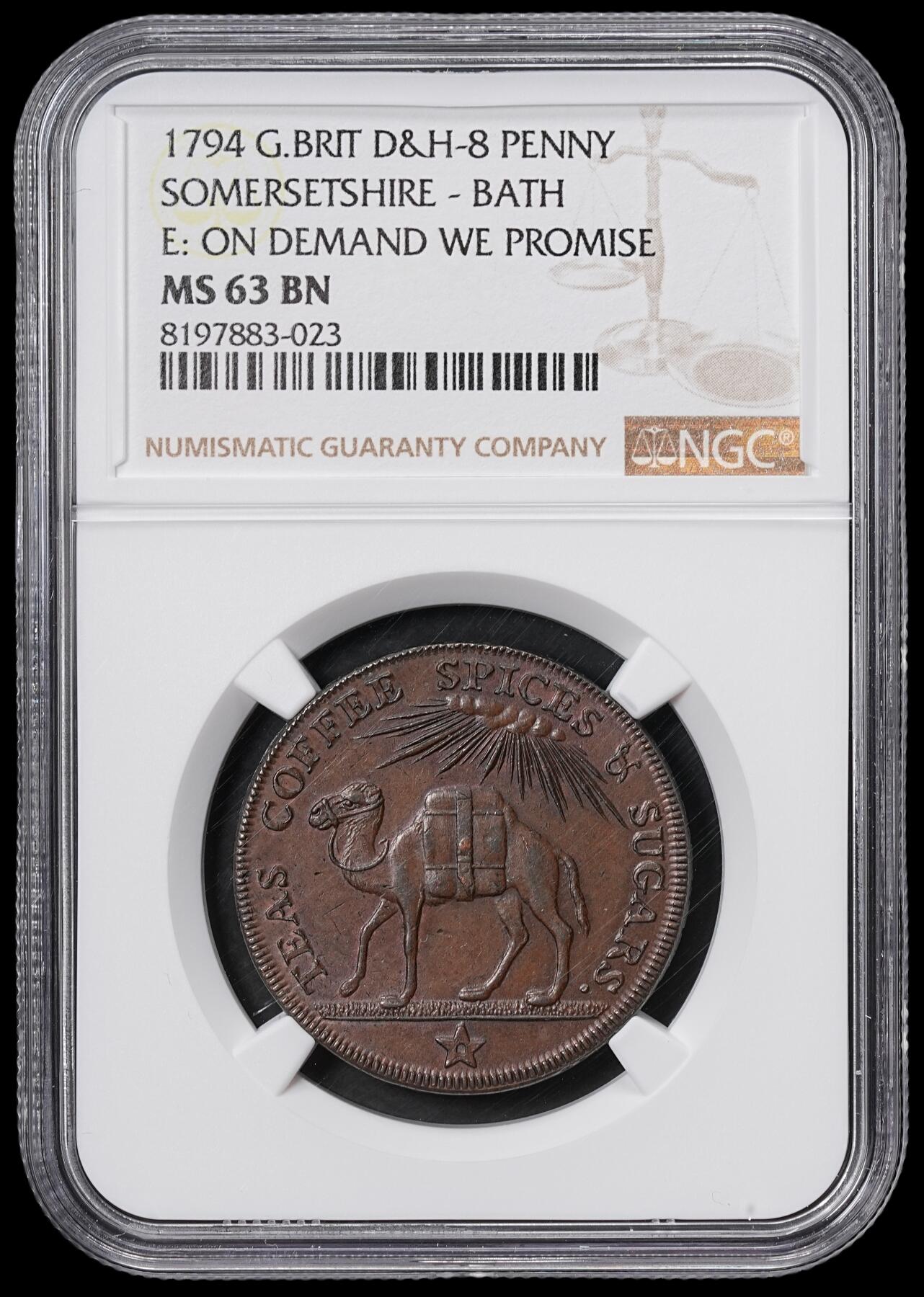 修遠堂世界钱币第六十五期 NGC MS63BN 1794年英国巴斯-M. Lambe & Son茶业公司1便士贸易代用币