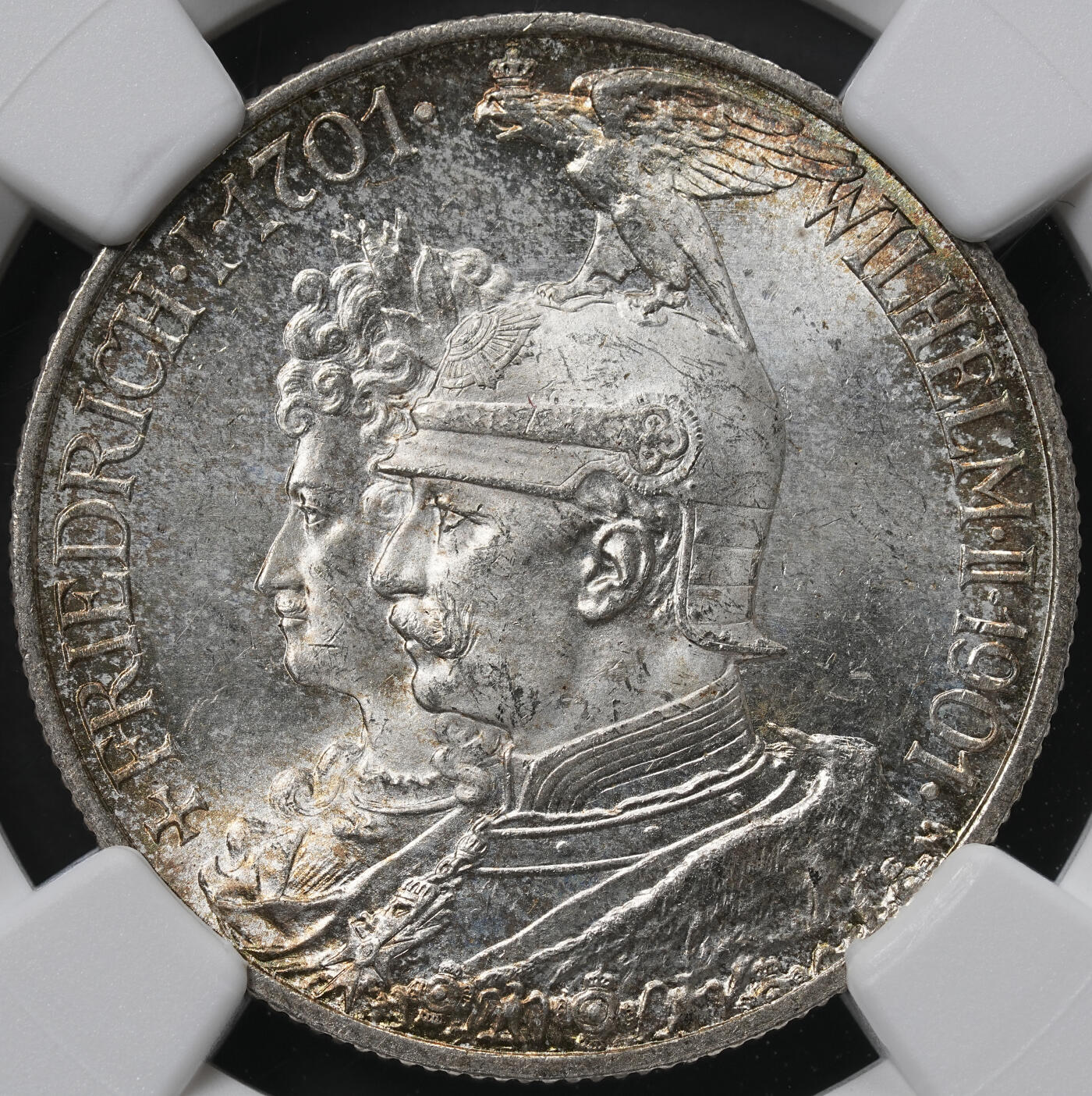 修遠堂世界钱币第六十五期 NGC MS65 1901年普鲁士建国200周年2马克银币 五彩包浆