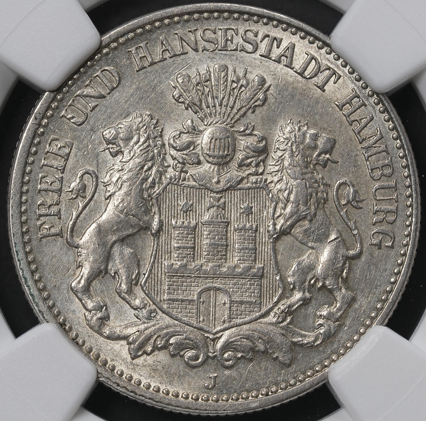 修遠堂世界钱币第六十五期 NGC AU58 1906年汉堡2马克银币
