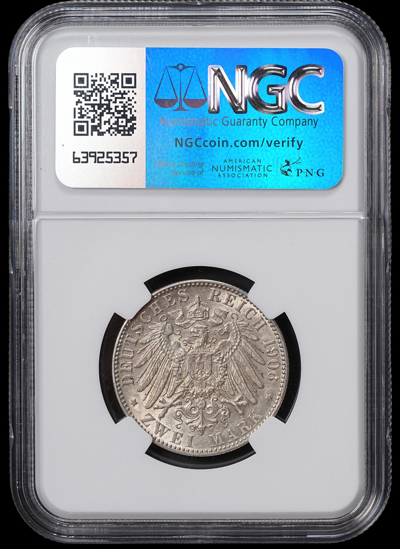 修遠堂世界钱币第六十五期 NGC AU58 1906年汉堡2马克银币