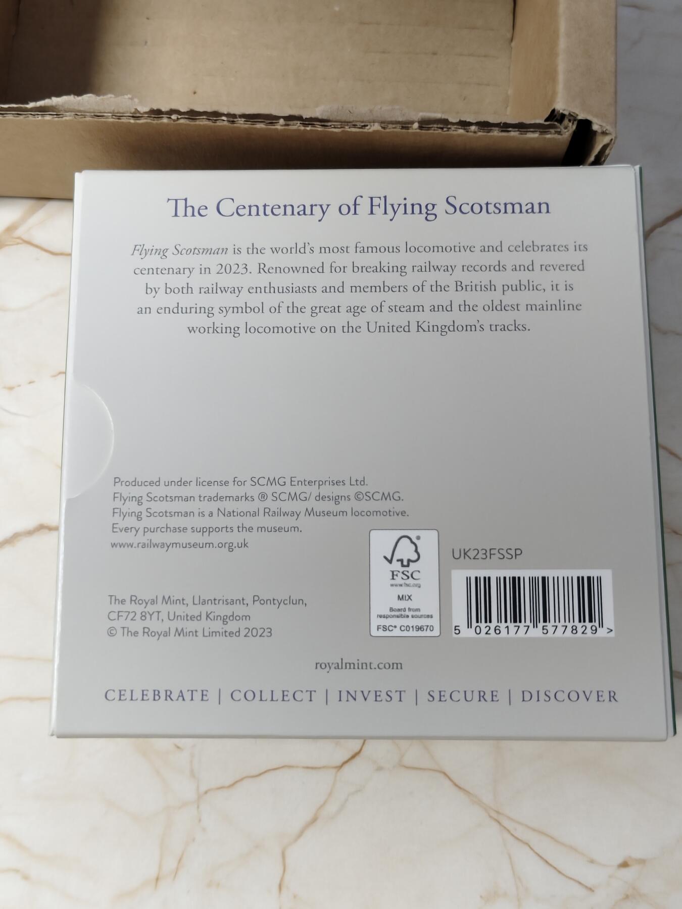第168期拍卖【长期征集拍品】 英国2023年发行飞天苏格兰人员蒸汽火车100周年2英镑局部彩色镀金精制纪念银币NGC-PF68原盒证书，925银，12克，发行4472枚