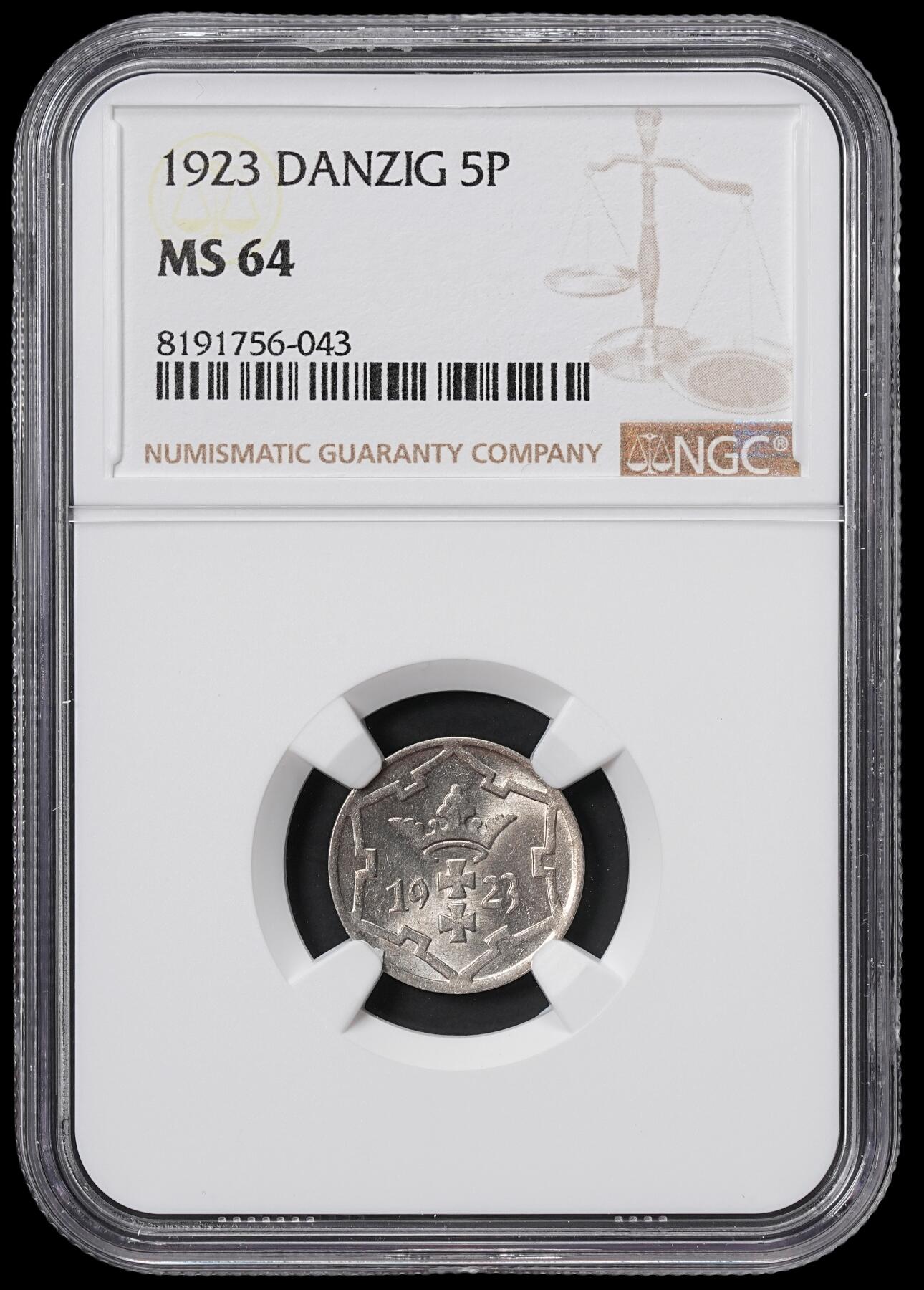 修遠堂世界钱币第六十五期 NGC MS64 1923年但泽自由市5芬尼