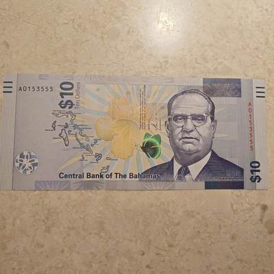 【世界钱币】精选微拍第174期暨2025年第13期  近期卖剩新品上架专场（一） 2020年巴哈马10元 A冠全新绝品无47豹子号555