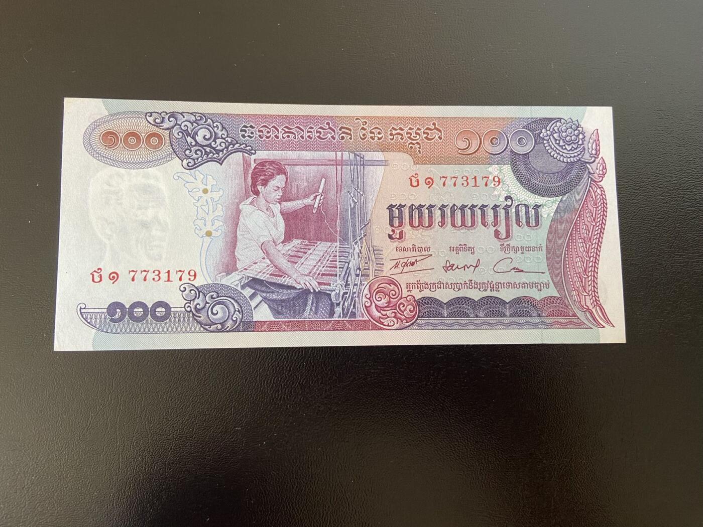 世界纸币专场，第六期 柬埔寨100瑞尔，全新
