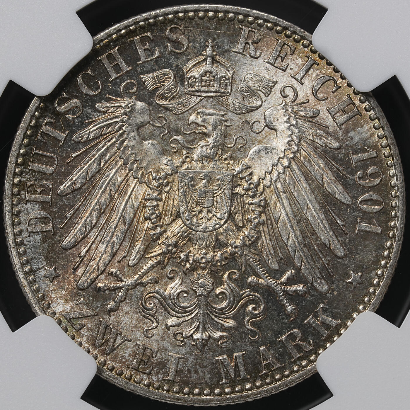 修遠堂世界钱币第六十五期 NGC MS65 1901年普鲁士建国200周年2马克银币 五彩包浆