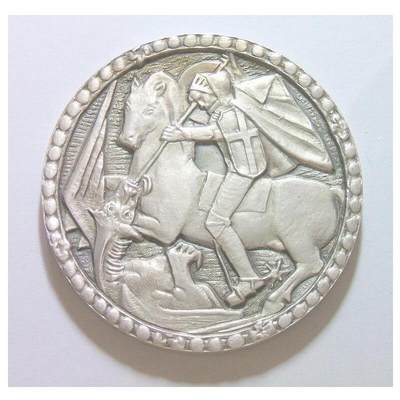 【银】意大利1966年 屠龙马剑高浮雕精制超大银章 60MM 90克 - 【银】意大利1966年 屠龙马剑高浮雕精制超大银章 60MM 90克