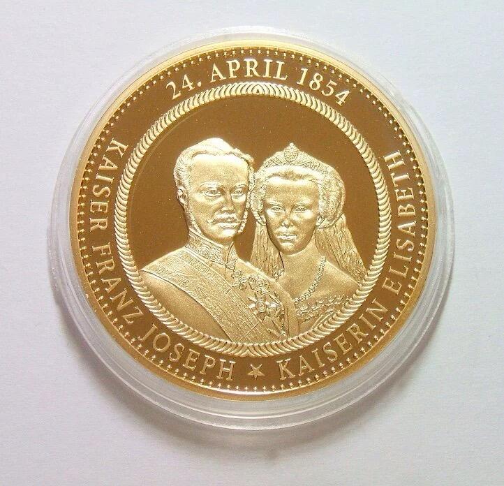 奥地利国王约瑟夫一世和茜茜公主结婚 精制大镀金章 40MM
