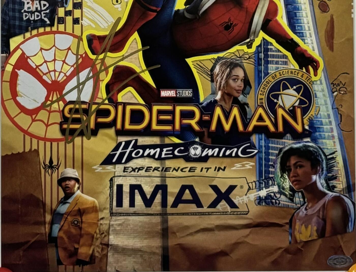 零元拍：《蜘蛛侠 英雄归来》小蜘蛛汤姆·赫兰德亲笔签名IMAX 3D原版海报，尺寸：285X420MM