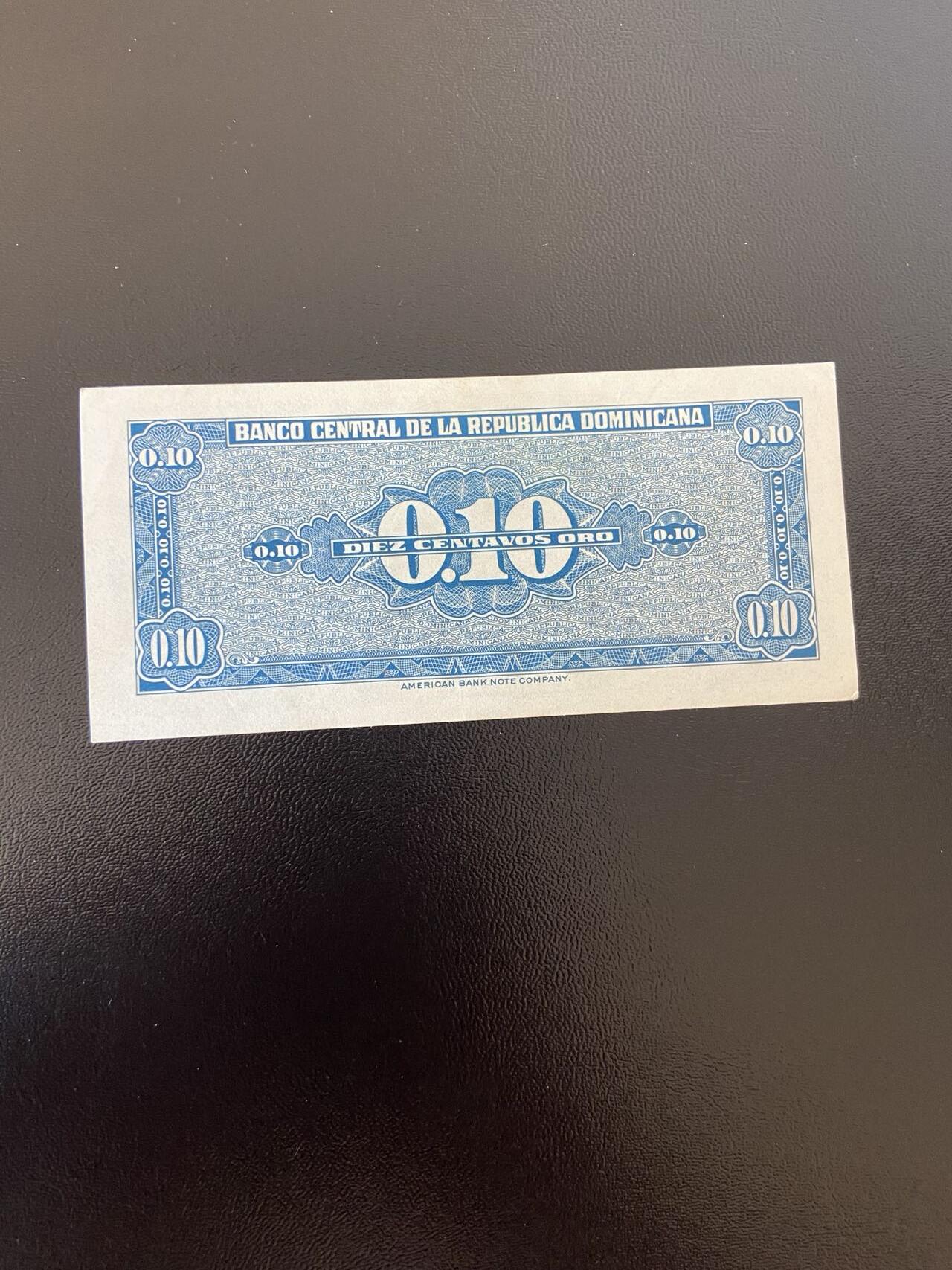 世界纸币专场，第六期 多米尼加10分，AU品相，有字迹，少见