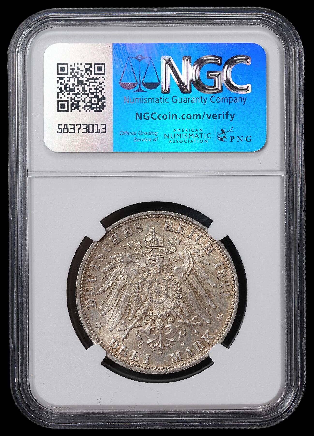 修遠堂世界钱币第六十五期 NGC MS64 1911年巴伐利亚摄政王90大寿纪念3马克银币
