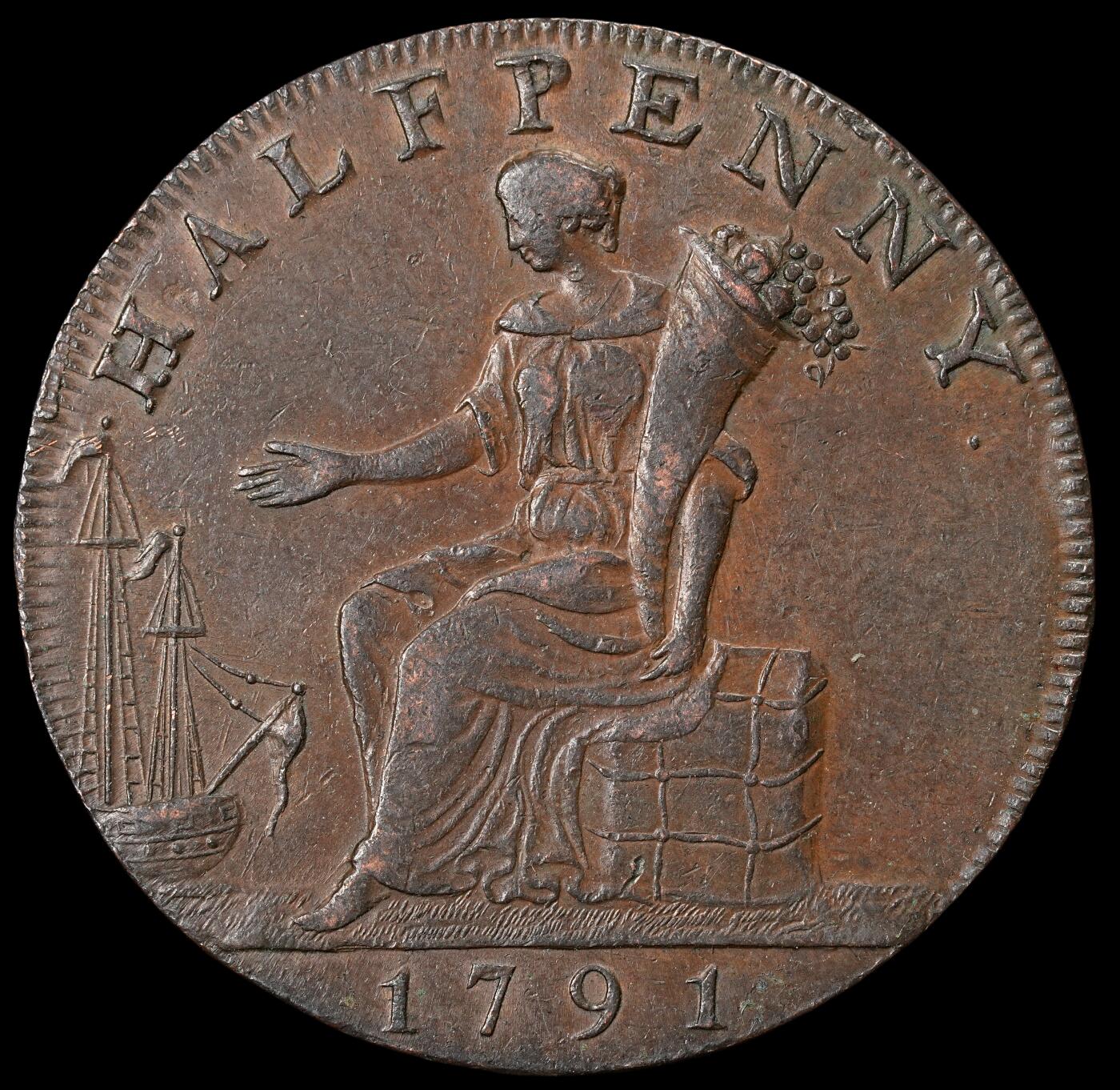 修遠堂世界钱币第六十五期 1791年英国1/2便士代用币 13.53g