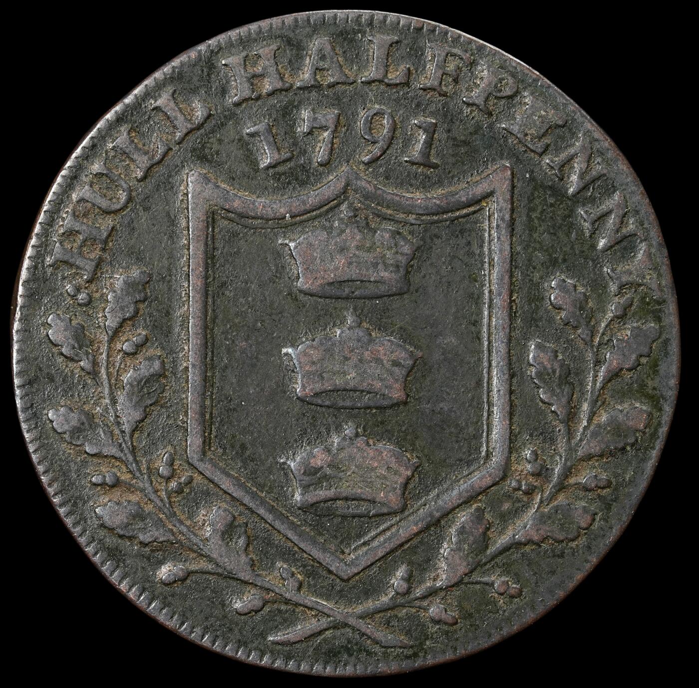 修遠堂世界钱币第六十五期 1791年英国赫尔城半便士代用币 12.22g