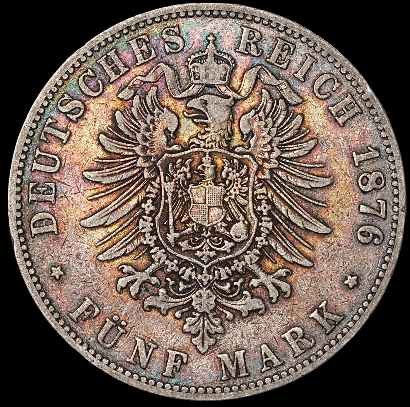 修遠堂世界钱币第六十五期 1876年汉堡5马克大银币 少见早期年份 五彩