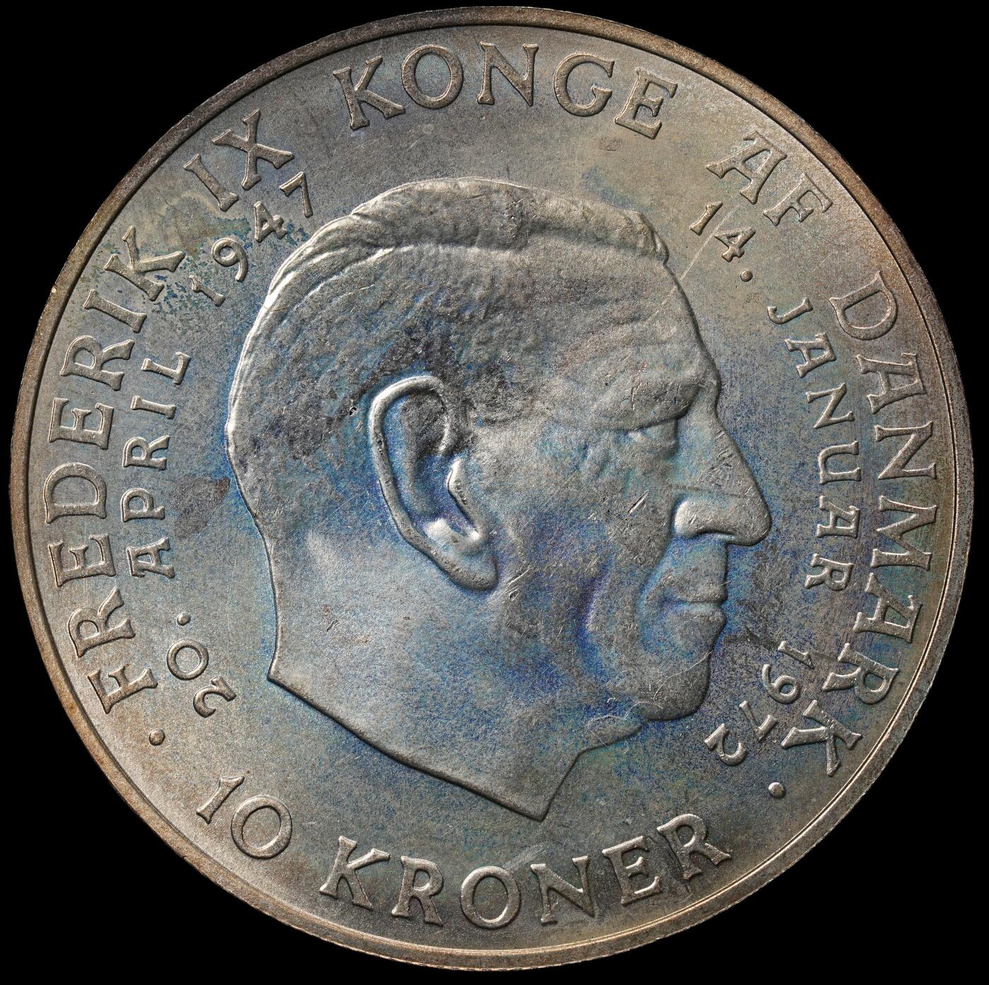 修遠堂世界钱币第六十五期 1972年丹麦国王更迭纪念10克朗银币 20.40g，含银80% 完全未流通
