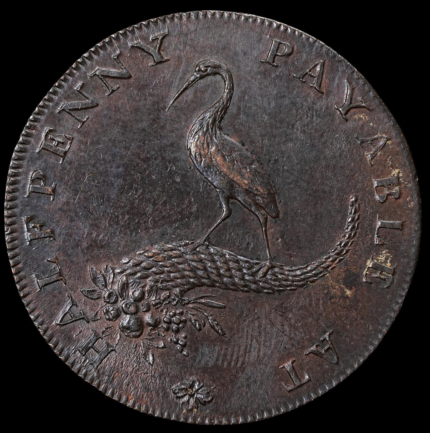 修遠堂世界钱币第六十五期 1792年伯明翰铜业公司半便士代用币 13.46g AU-UNC品