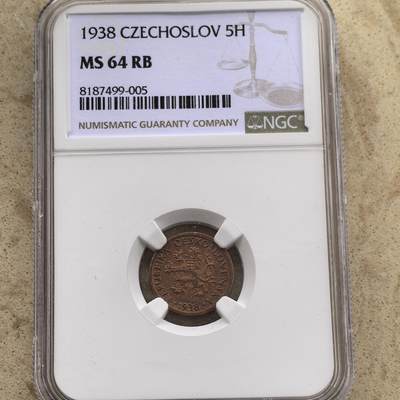 道一币馆币章第一百二十四场 - NGC rb64 捷克斯洛伐克1938年5赫勒铜币