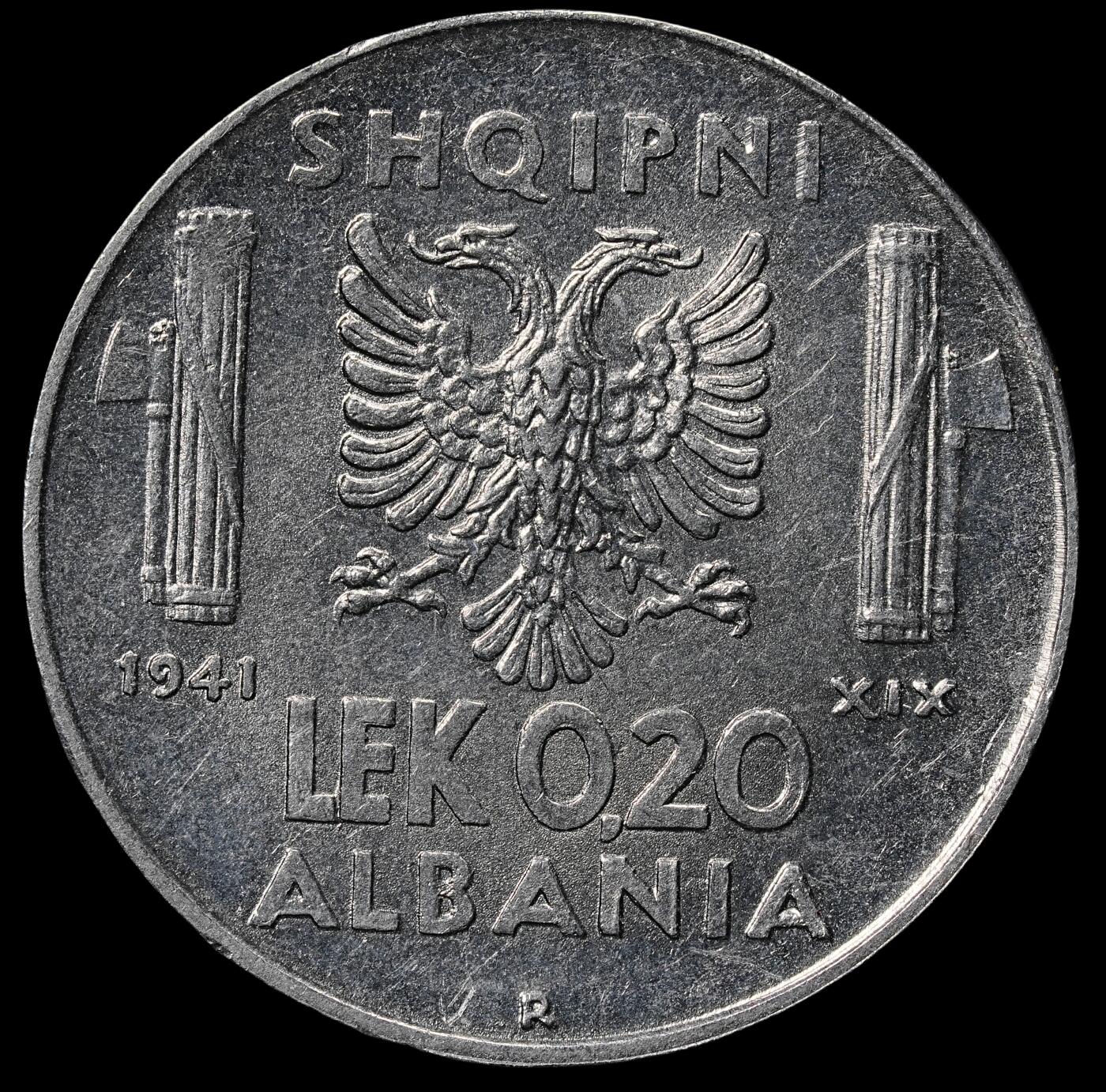 修遠堂世界钱币第六十五期 1941年意占阿尔巴尼亚0.20 LEK 原光