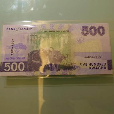 【世界钱币】精选微拍第174期暨2025年第13期  近期卖剩新品上架专场（一） 2024年赞比亚500克瓦查  全新绝品尾号7509