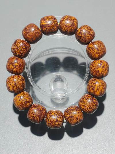 ❤️精品画面石金黄草花化石老型手串(32068) - ❤️精品画面石金黄草花化石老型手串(32068)