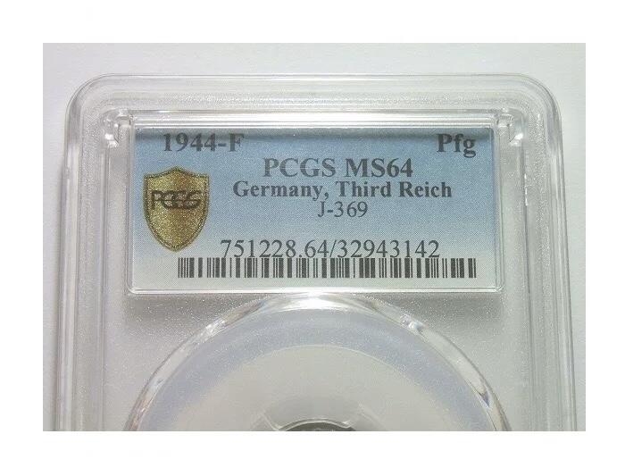 PCGS MS64 德国第三帝国1944年F版1芬尼 难得开卷原光