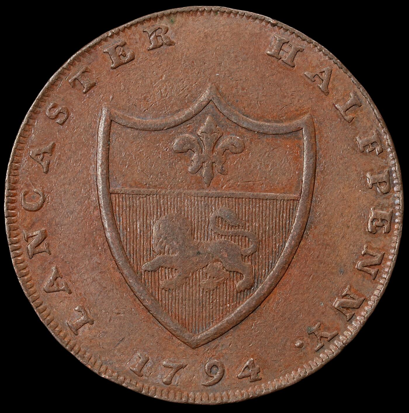 修遠堂世界钱币第六十五期 1794年兰卡斯特半便士代用币 9.58g