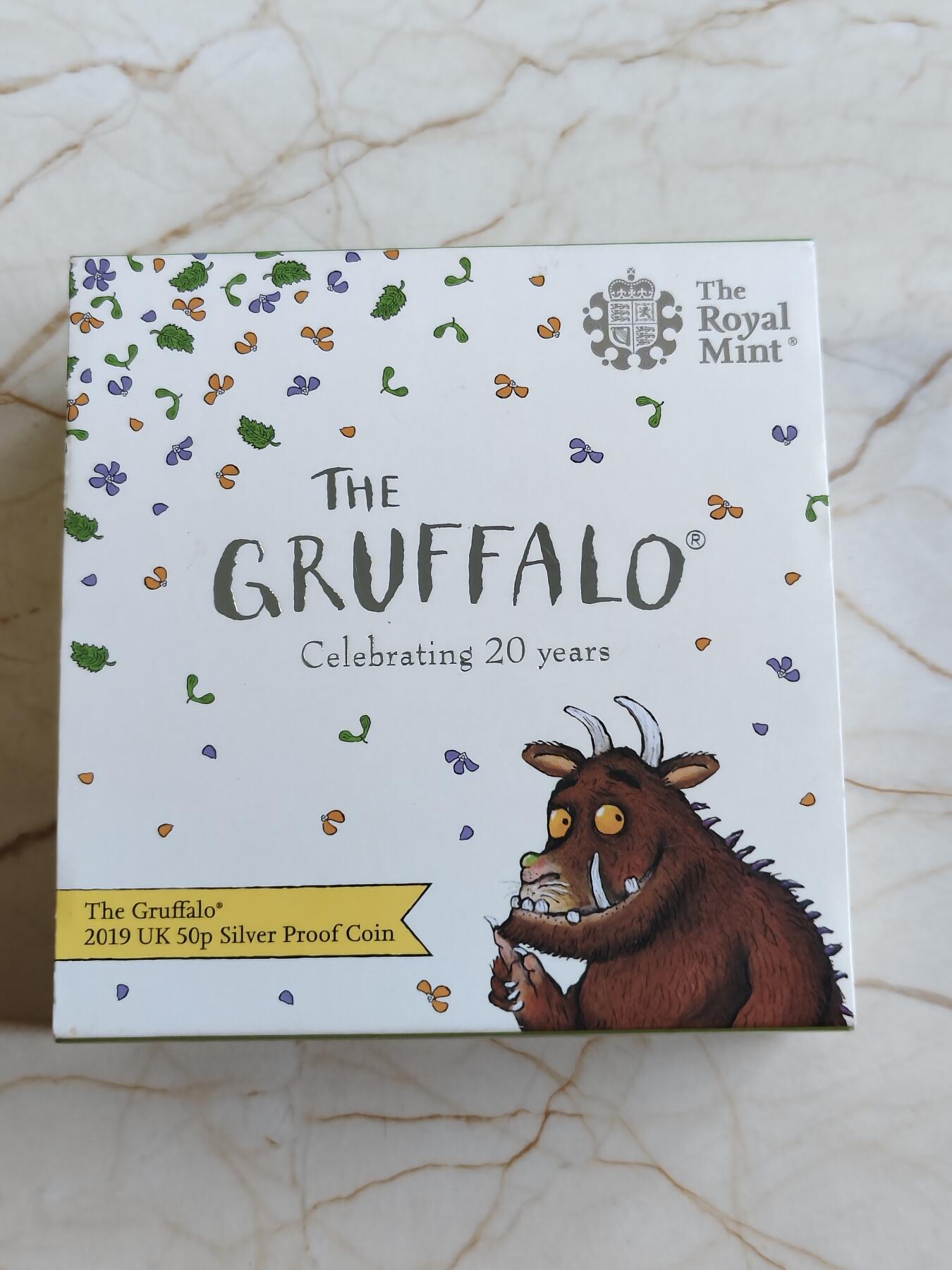 第168期拍卖【长期征集拍品】 英国2019年童话动物系列咕噜牛50便士纪念彩银币NGC-PF69原盒证书，925银，8克，发行量30000枚
