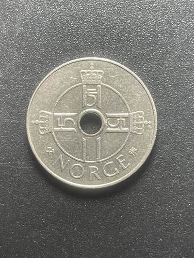 各个国家硬币专场1 挪威97年1克朗中孔镍币硬币21mm