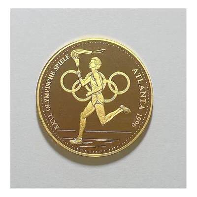 美国1996年 亚特兰大奥运会火炬手高浮雕精制镀金章 30MM - 美国1996年 亚特兰大奥运会火炬手高浮雕精制镀金章 30MM