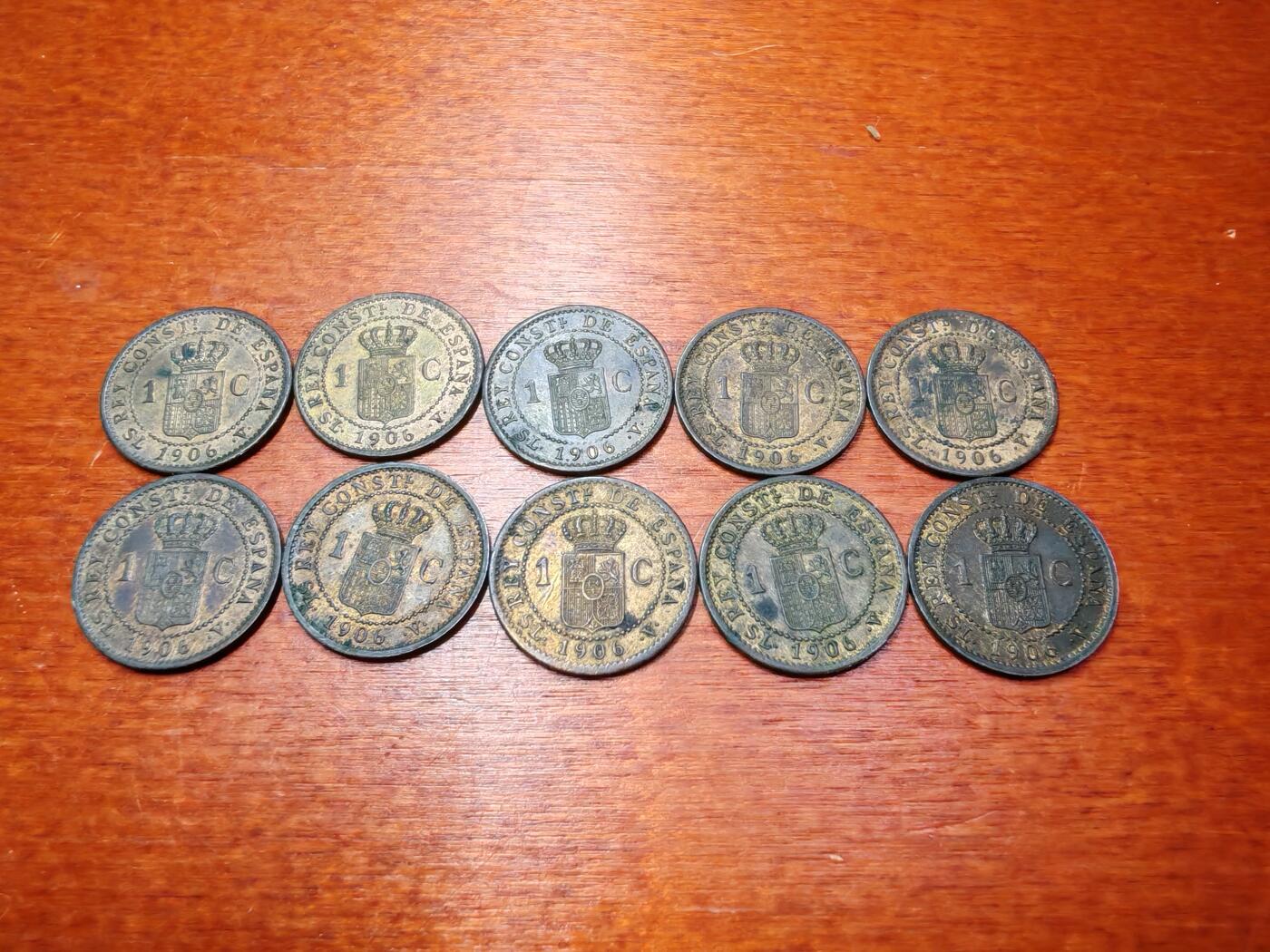 长老汇蛇年精选第九场拍卖 1906西班牙阿方索十三世1分铜币10枚