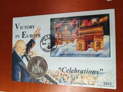 长老汇马年精选第九场拍卖 - 1995特克斯群岛欧战胜利邮币封首日封，含1995年特克斯5克朗铜镍币1枚