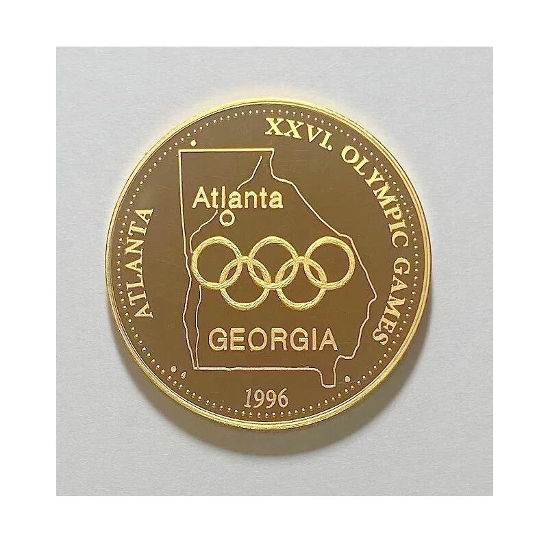 美国1996年 亚特兰大奥运会火炬手高浮雕精制镀金章 30MM