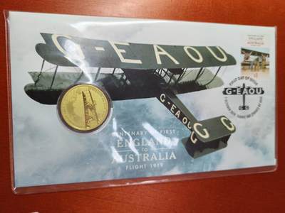 长老汇马年精选第九场拍卖 - 2019澳大利亚英格兰飞澳大利亚百周年邮币封首日封，含2019同名1元铜镍币1枚，发行价17.95澳元