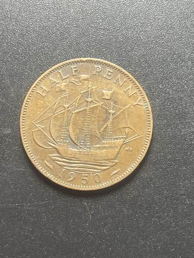 各个国家硬币专场1  英国半便士0.5铜币乔冶六世帆船25.5mm欧洲