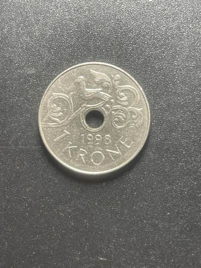 各个国家硬币专场1 挪威97年1克朗中孔镍币硬币21mm