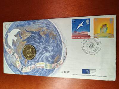 长老汇马年精选第七场拍卖 - 1995英国联合国成立50周年邮币封首日封，含同名2英镑铜镍币1枚，1.5万枚，有中英文说明书