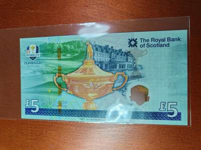长老汇马年精选第九场拍卖 - 2014苏格兰莱德杯高尔夫5英镑纸钞，原厂外纸和证书，稀少！