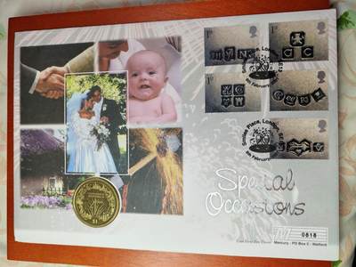 长老汇马年精选第九场拍卖 - 2001英国节日祝福邮币封首日封，含2000年利比里亚格林尼治（千禧年）1元铜镍币1枚