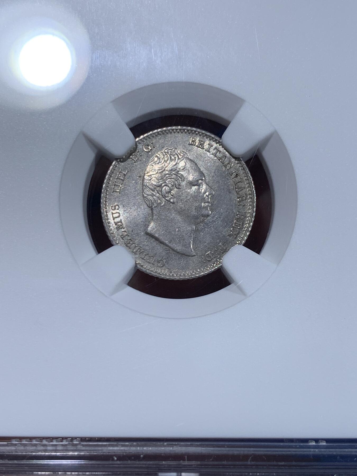 《竞宝斋》第371场 周日，周一 2场连拍 （全场包邮） NGC MS64 英国1836年4便士银币，底板干净漂亮，早期年份！