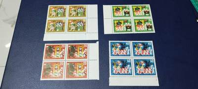 德国邮票专场，都是四方联套票 - 德国邮票四方联一套，1963年发行，童话故事狼和七只小羊，品相如图