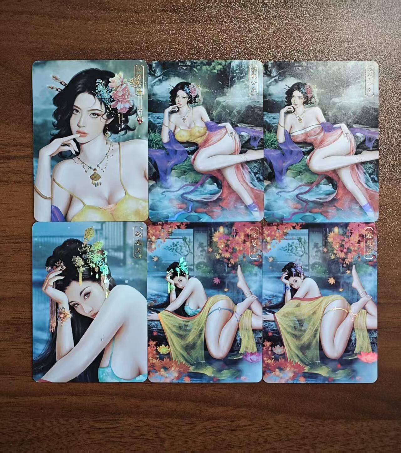 光影卡牌第10期，亲签卡，古风美女卡，各家套卡，持续收拍品 卡将卡牌卡米之乐原创欲女传精扣彩闪卡人物卡，两个人物分别为安乐公主、路惠男，每个人物3张