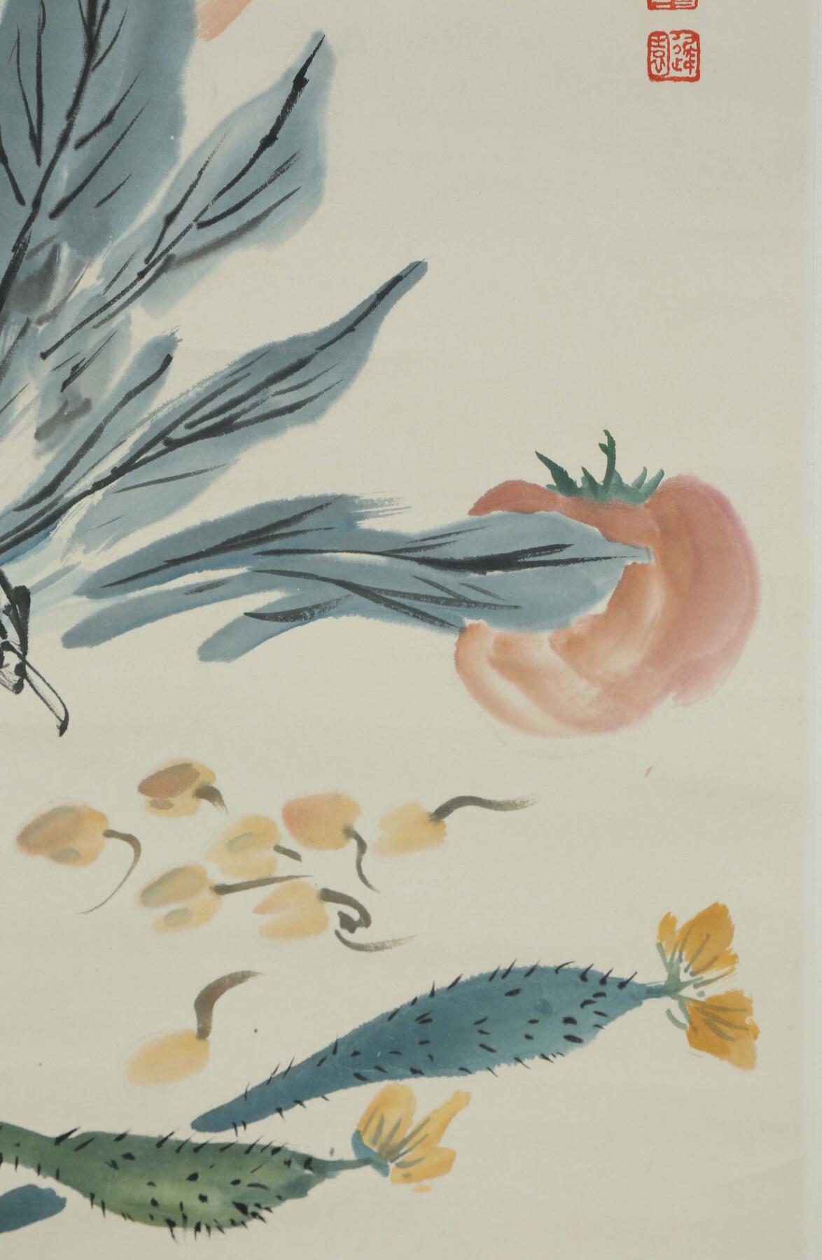 承乾2025迎春文物艺术品拍卖会 瓜果蔬菜 王雪涛 66*34cm 设色纸本立轴