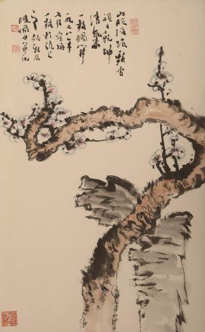 承乾2025迎春文物艺术品拍卖会 - 梅花 陆俨少 68*40.5cm 设色纸本镜框