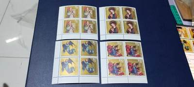 德国邮票专场，都是四方联套票 - 德国邮票四方联一套。1991年发行，圣诞节 舍瑙尔绘画   玛利亚、天使  耶稣等4全