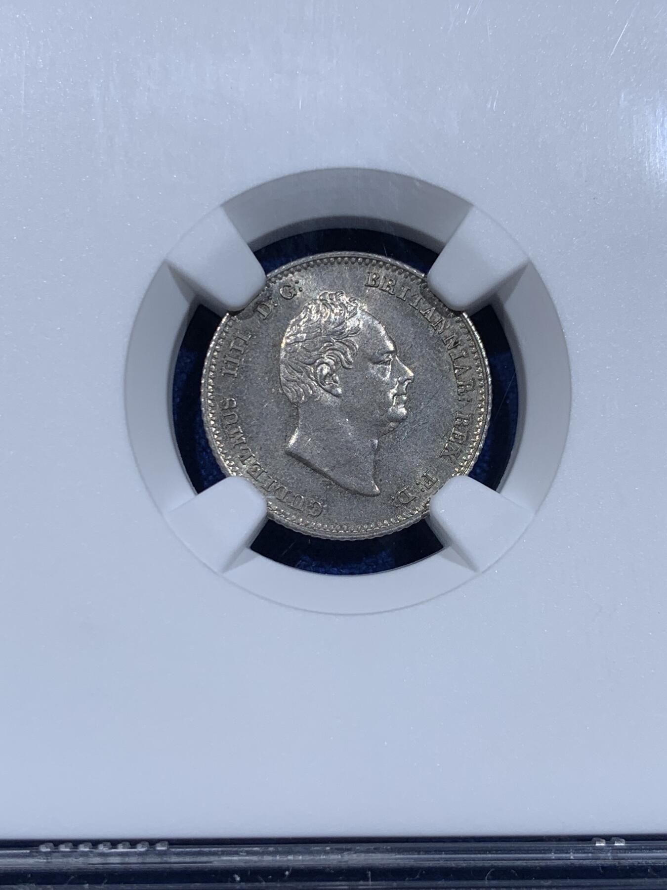 《竞宝斋》第371场 周日，周一 2场连拍 （全场包邮） NGC MS64 英国1836年4便士银币，底板干净漂亮，早期年份！
