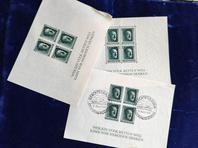 世界精品徽章拍卖 德三人头邮票，四联，品相如图