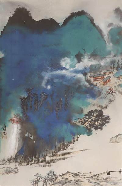 承乾2025迎春文物艺术品拍卖会 - 泼彩山水 张大千 68*40.5cm 设色纸本镜框
