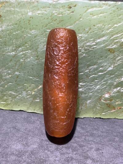高玉化酒红色风化纹玛瑙随形通货桶珠一颗 - 高玉化酒红色风化纹玛瑙随形通货桶珠一颗