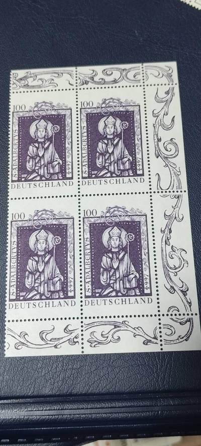 德国邮票专场，都是四方联人物题材 - 德国邮票四方联一张，1997年发行，圣徒阿达尔伯特逝世1000周年。品相如图