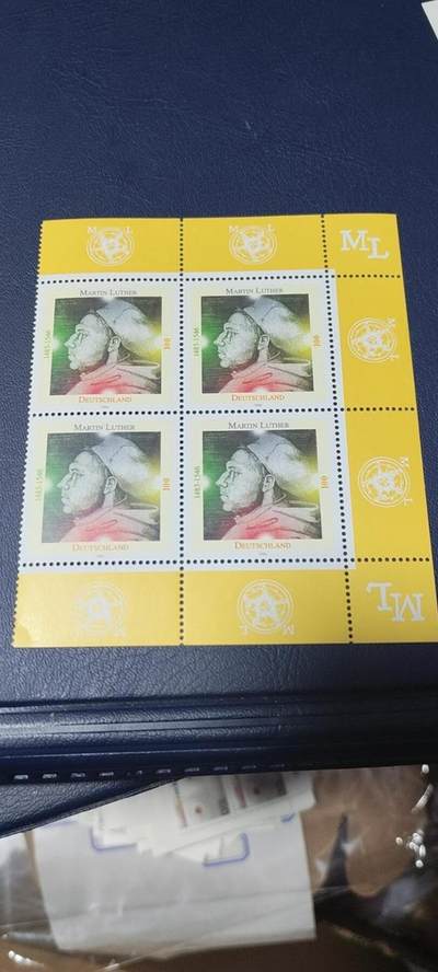 德国邮票专场，都是四方联人物题材 - 德国邮票四方联一张，1996年发行， 宗教改革家  马丁  路德。品相如图
